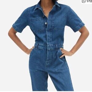 Everlane Super Soft Jean Coverall Jumpsuit Denim Romper Size XS Organic Cotton